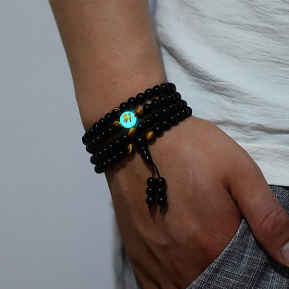 BOEYCJR Dragon Black Buddha Beads Bangles & Bracelets Handmade Jewelry Ethnic Glowing in the Dark Bracelet for Women or Men 2018