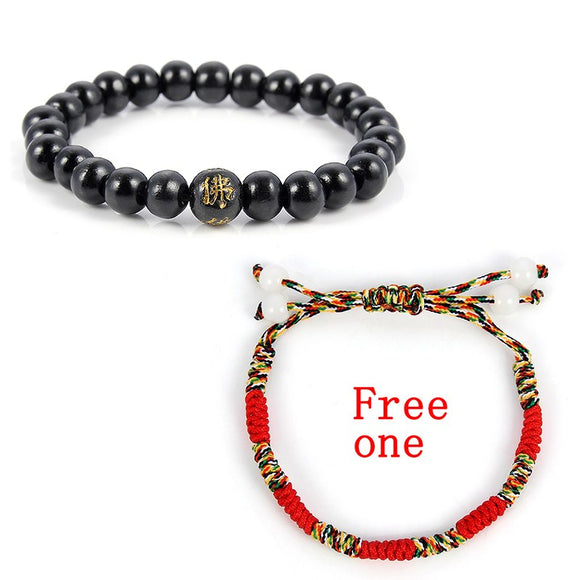 2pcs Buy One Get One Free Natural Wood Beaded Buddhist Buddha Bracelet Lucky weaved   Bracelet Handmade Rope Bracelet Male Female    0,89